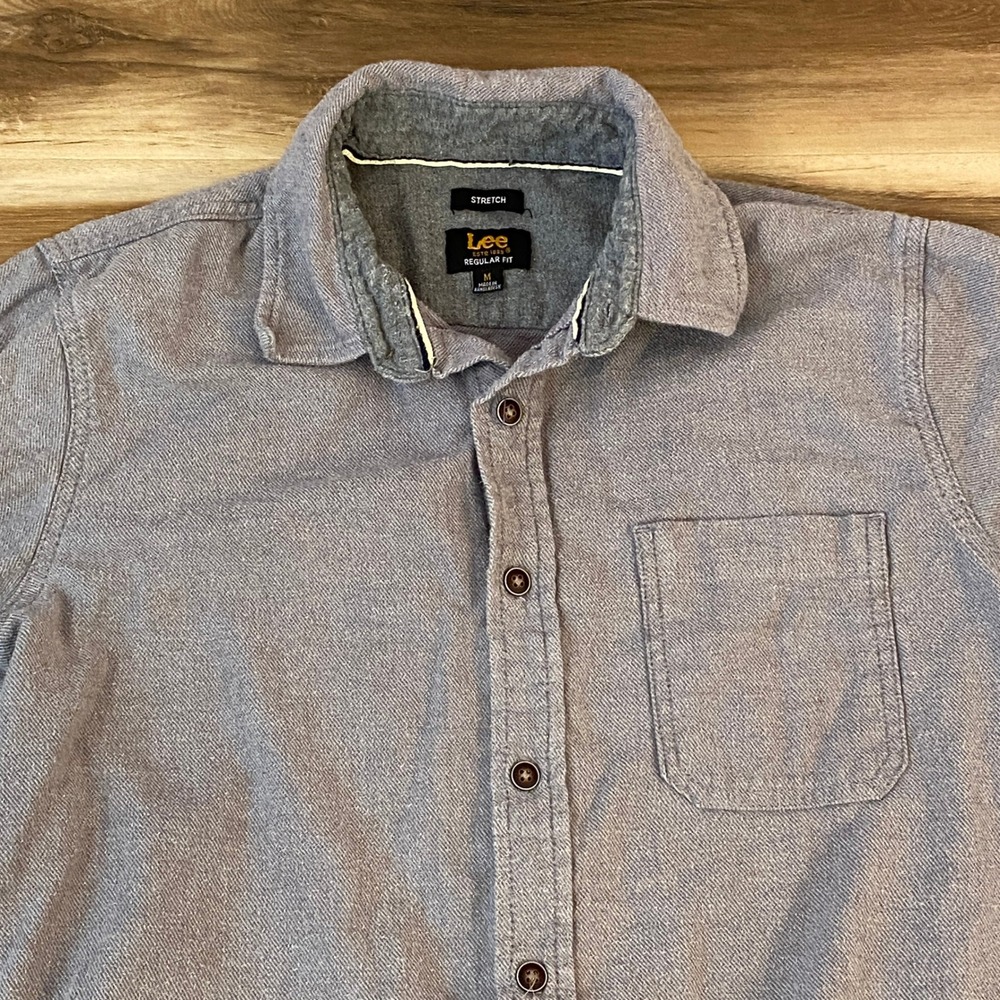 Lee Flannel Shirt Mens Medium Stretch Regular Fit Long Sleeve Button Up Gray